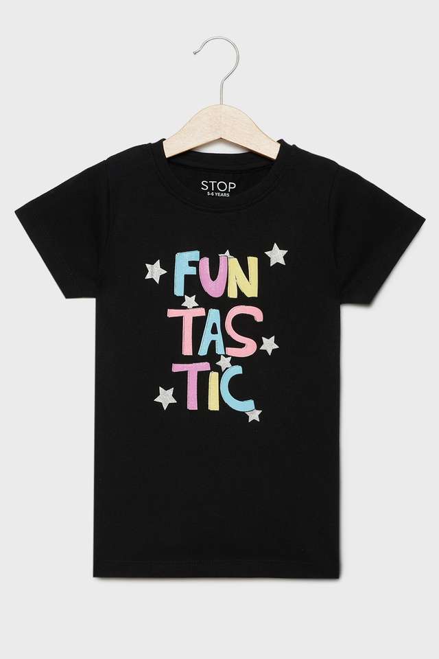 Printed-Blended-Fabric-Round-Neck-Girls-T-Shirt