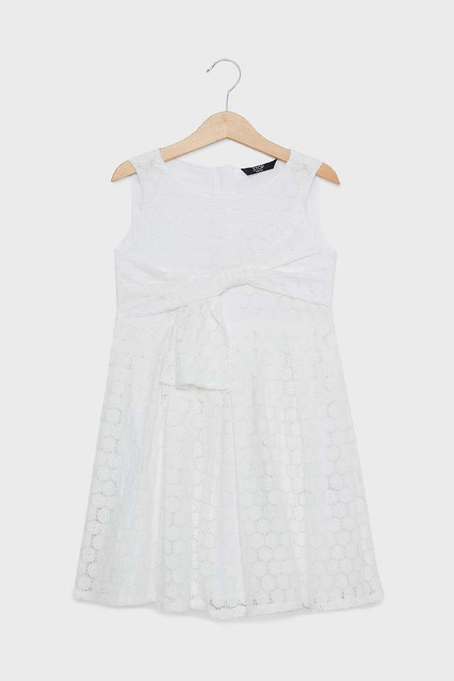 Solid-Polyester-Round-Neck-Girls-Dress