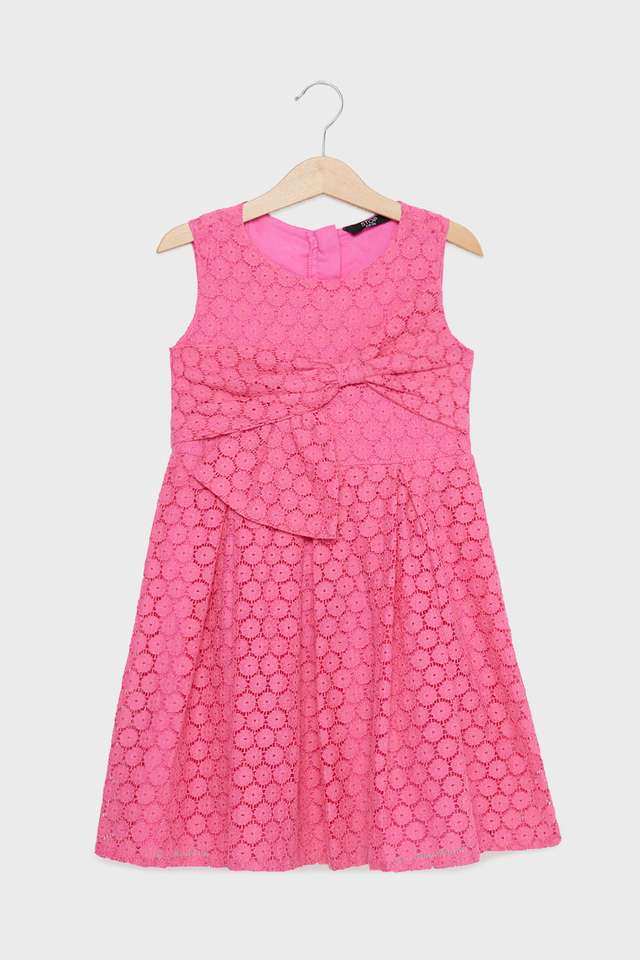 Solid-Polyester-Round-Neck-Girls-Dress