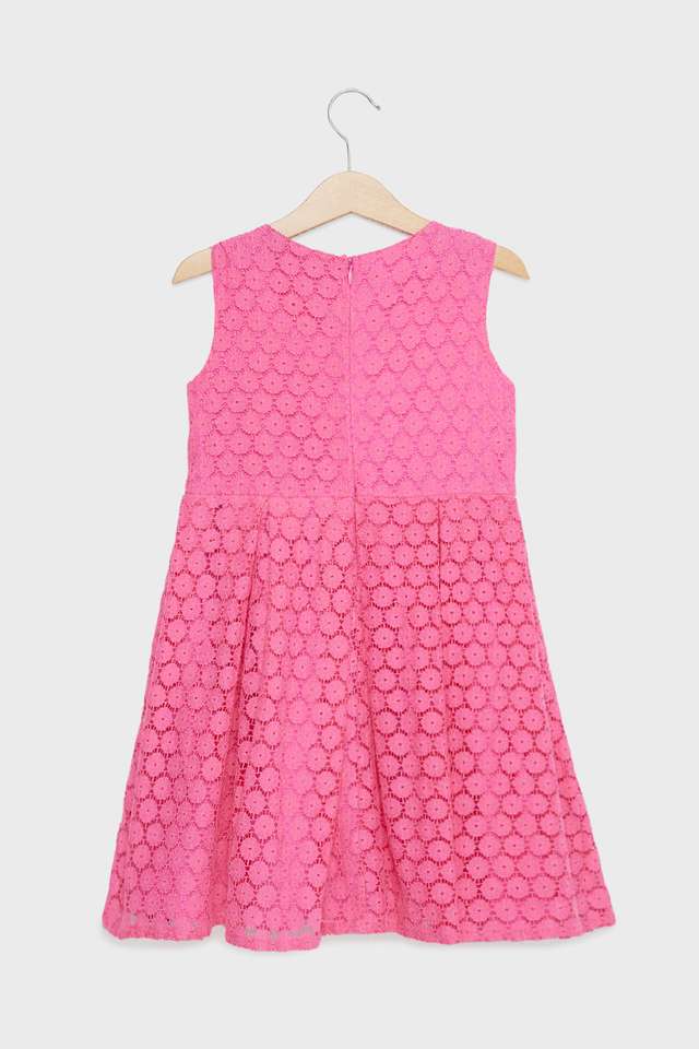 Solid-Polyester-Round-Neck-Girls-Dress