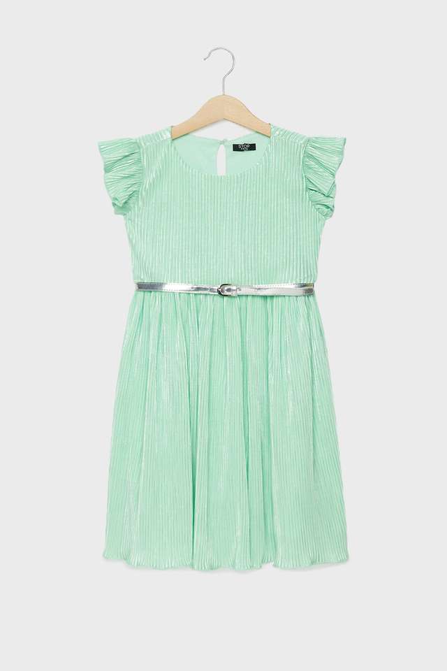 Solid-Polyester-Round-Neck-Girls-Dress