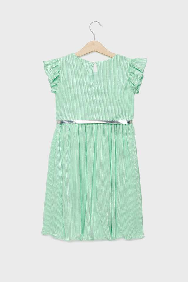 Solid-Polyester-Round-Neck-Girls-Dress