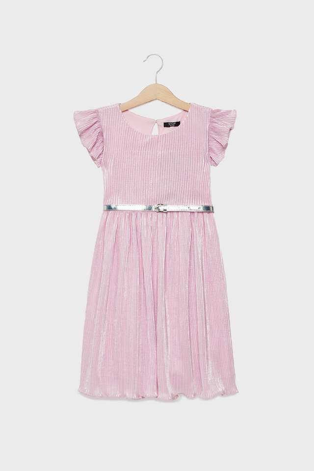 Solid-Polyester-Round-Neck-Girls-Dress