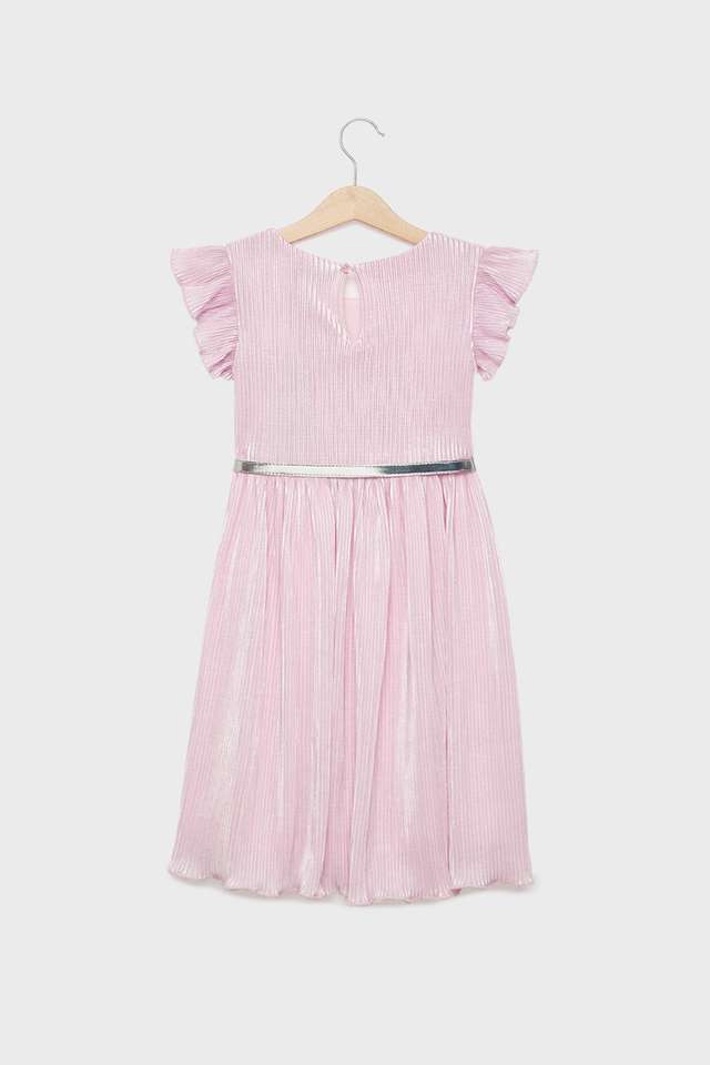 Solid-Polyester-Round-Neck-Girls-Dress
