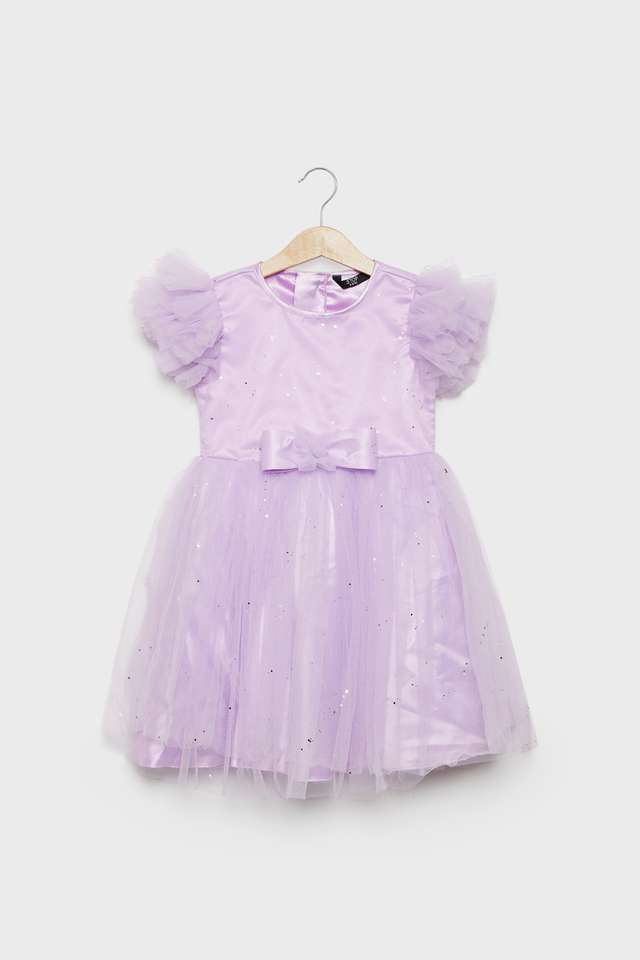 Solid-Polyester-Round-Neck-Girls-Dress