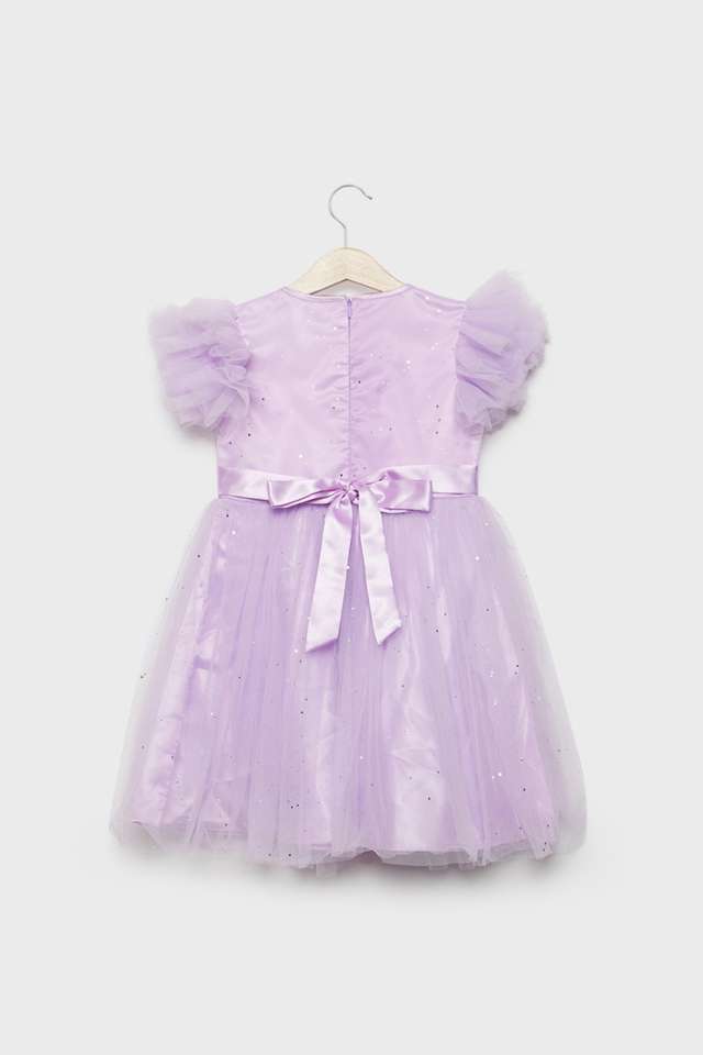 Solid-Polyester-Round-Neck-Girls-Dress