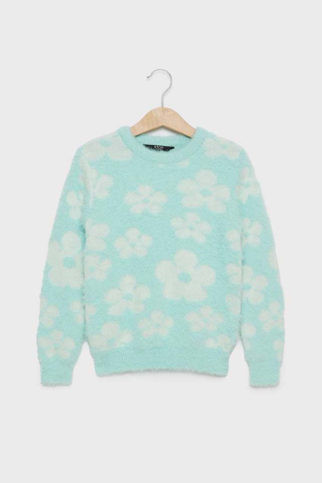 Jacquard-Nylon-Round-Neck-Girls-Sweater