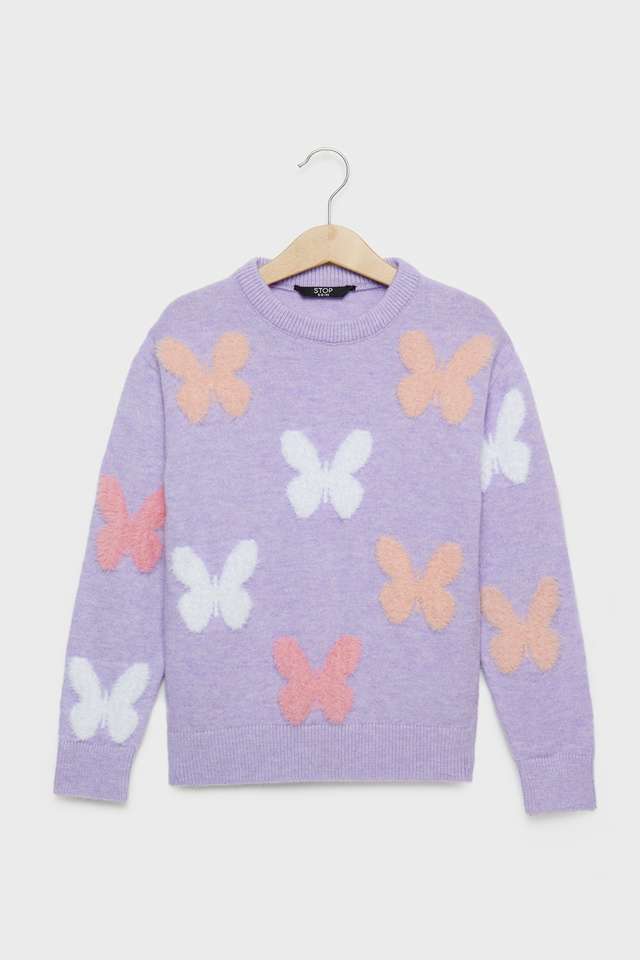 Printed-Blended-Fabric-Round-Neck-Girls-Sweater