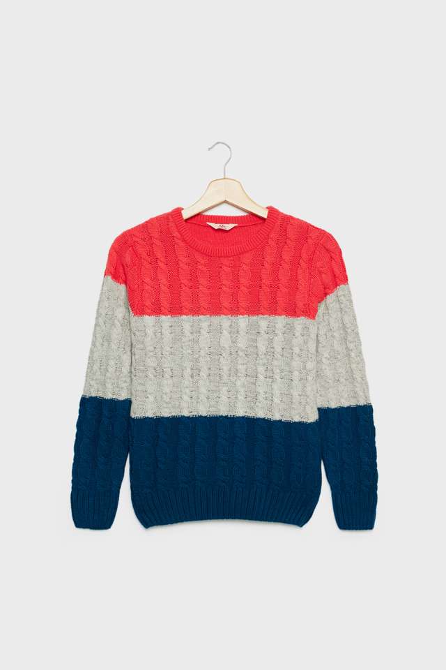 Color-Block-Blended-Fabric-Round-Neck-Boys-Sweater