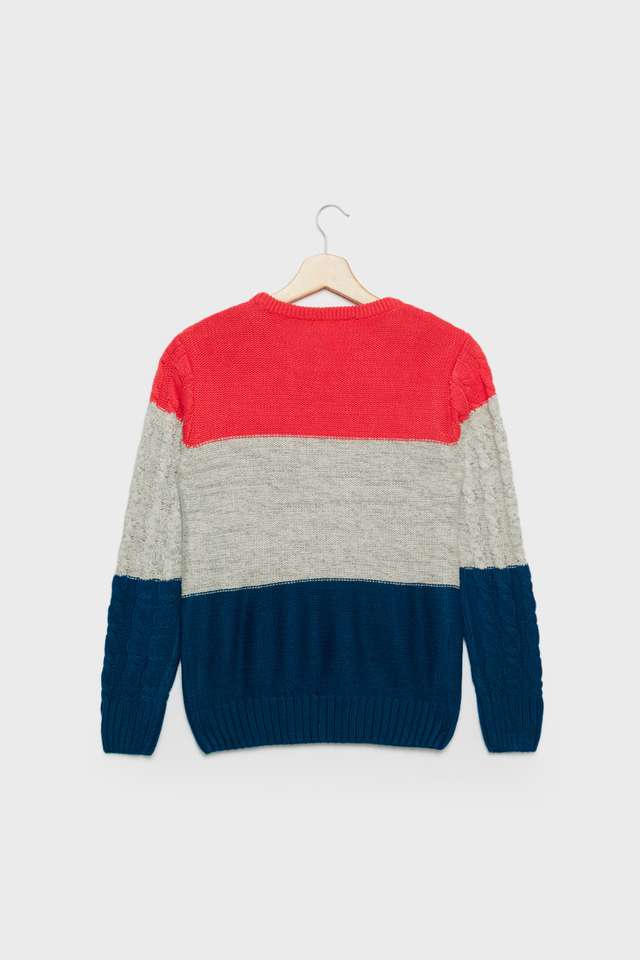 Color-Block-Blended-Fabric-Round-Neck-Boys-Sweater