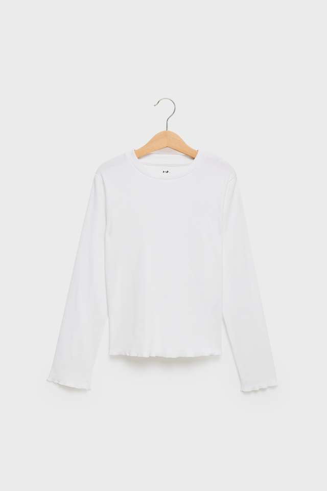 Solid-Cotton-Blend-Round-Neck-Girls-Top