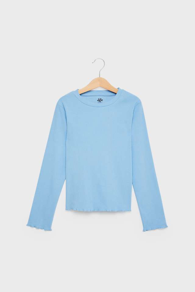 Solid-Cotton-Blend-Round-Neck-Girls-Top