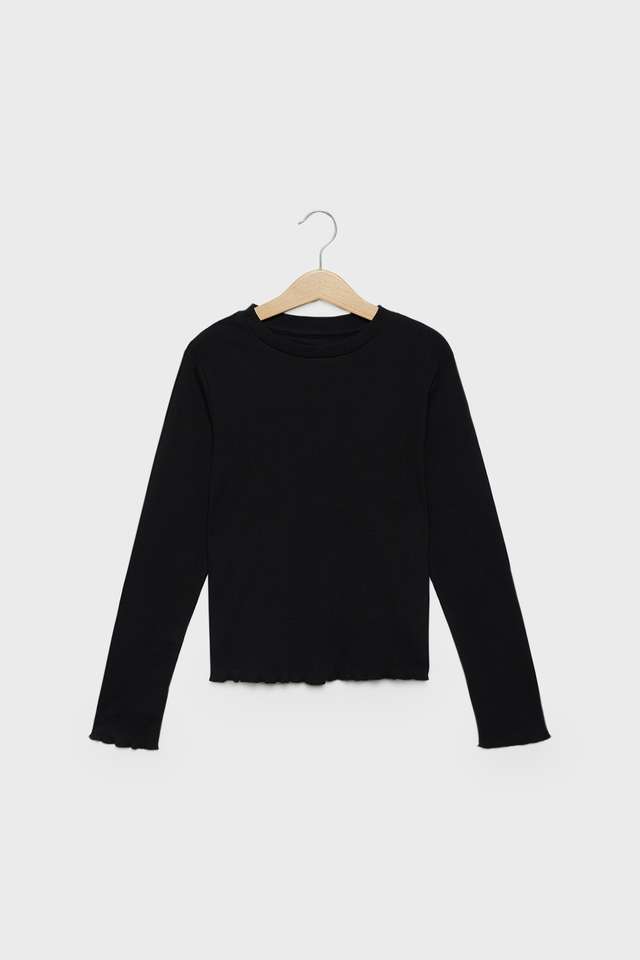 Solid-Cotton-Blend-Round-Neck-Girls-Top