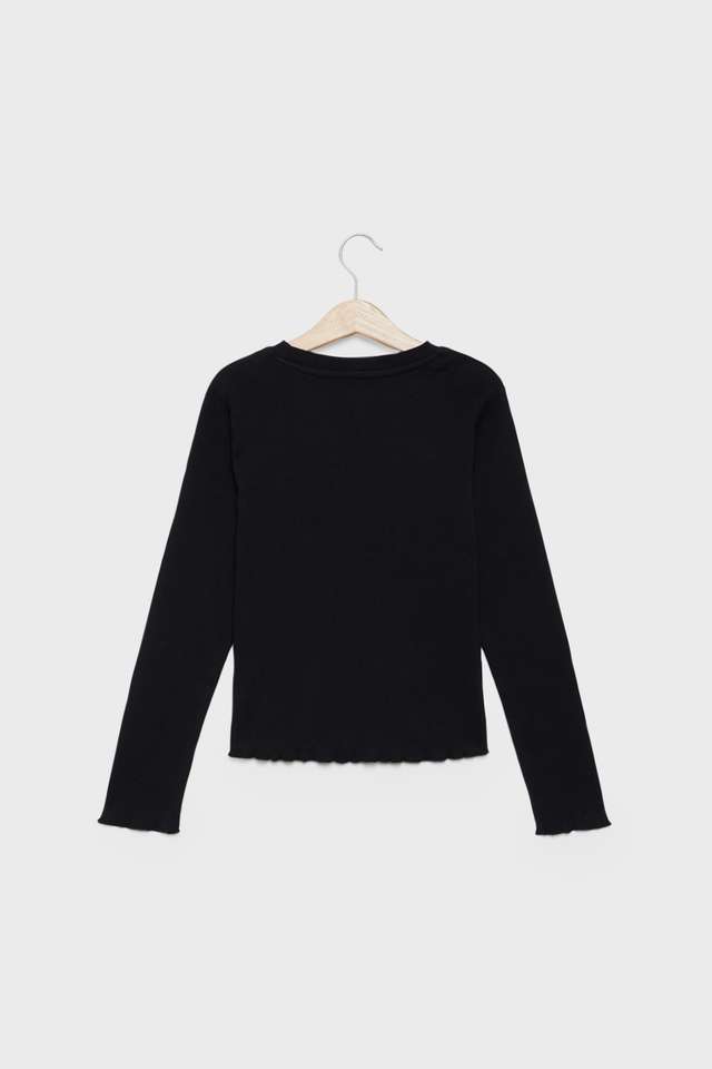 Solid-Cotton-Blend-Round-Neck-Girls-Top