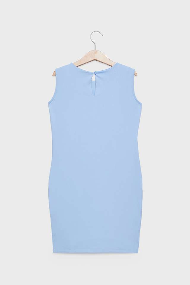 Solid-Polyester-Round-Neck-Girls-Dress