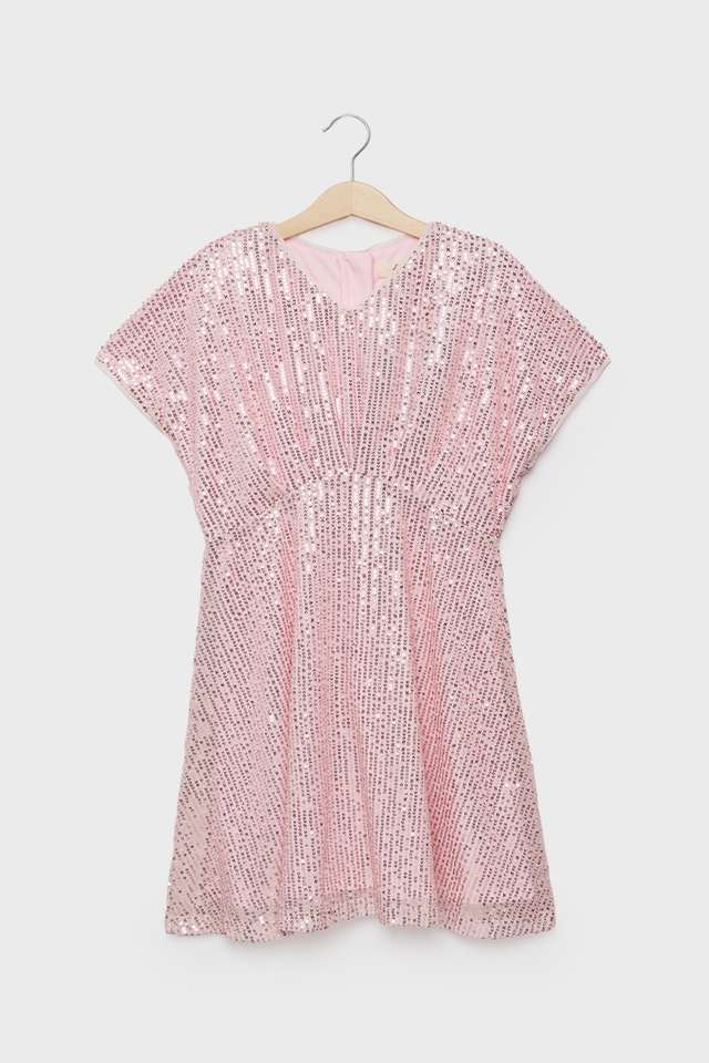 Sequinned-Polyester-V-Neck-Girls-Dress