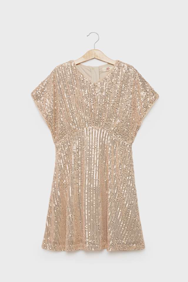Sequinned-Polyester-V-Neck-Girls-Dress