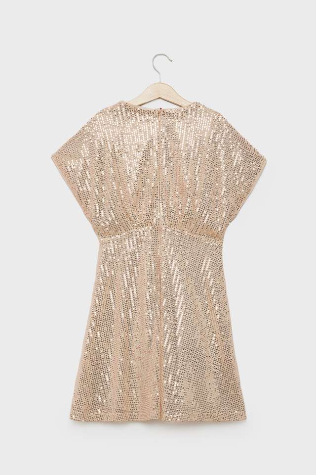 Sequinned-Polyester-V-Neck-Girls-Dress