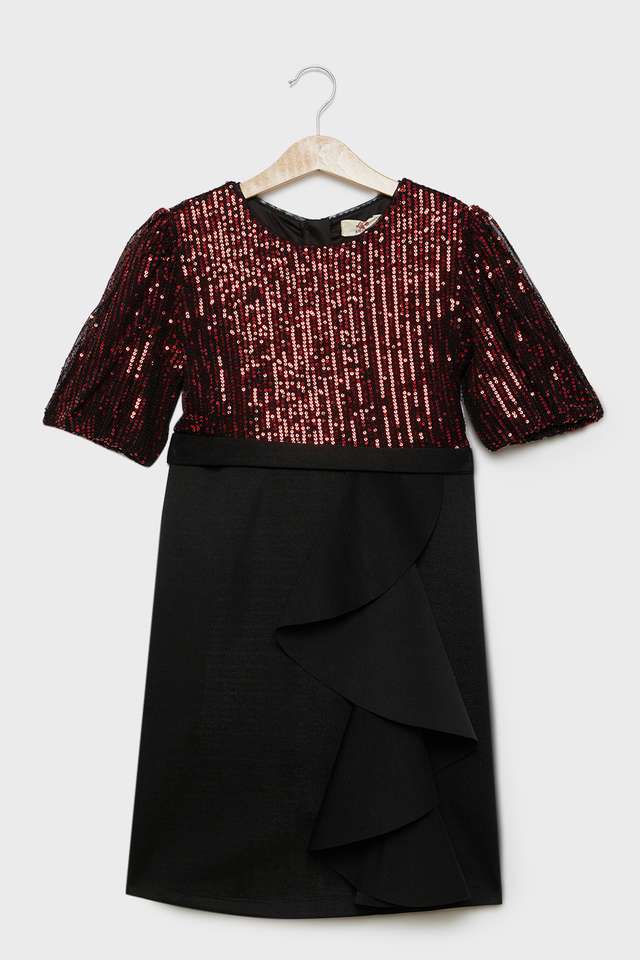Embellished-Polyester-Round-Neck-Girls-Dress