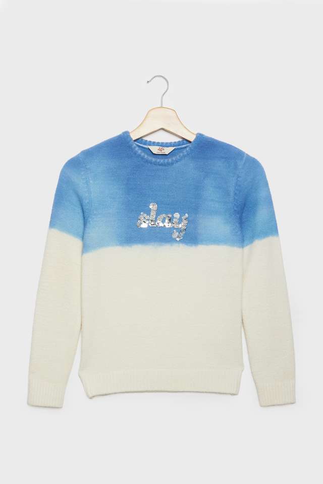 Color-Block-Nylon-Round-Neck-Girls-Sweater