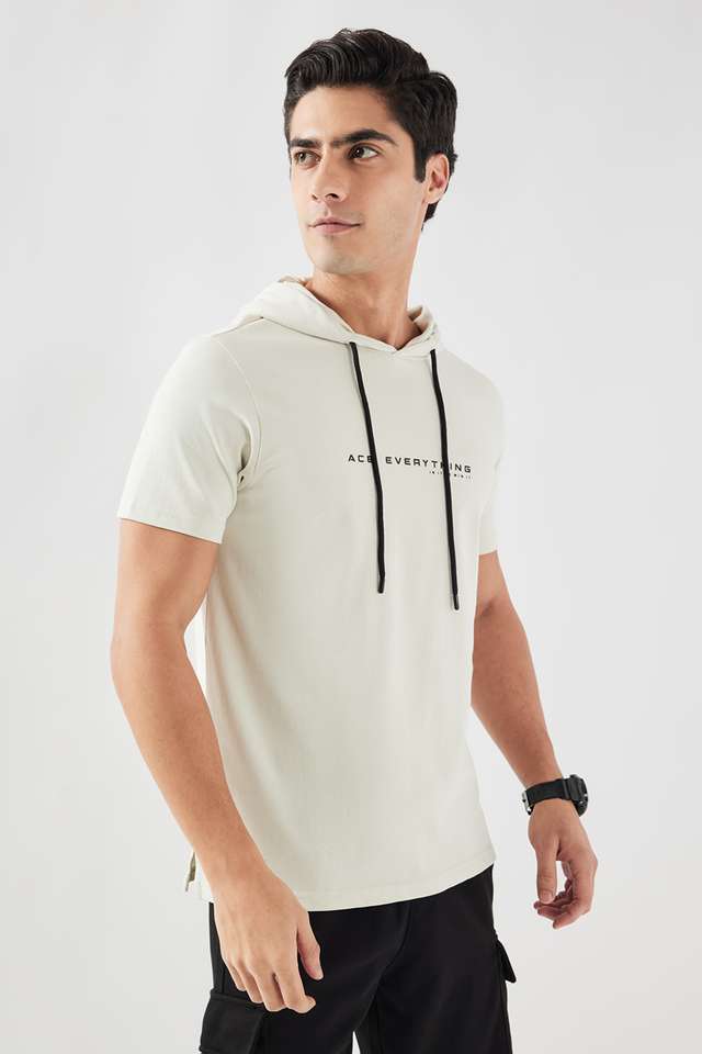 Solid-Cotton-Blend-Hooded-Men-s-T-Shirt