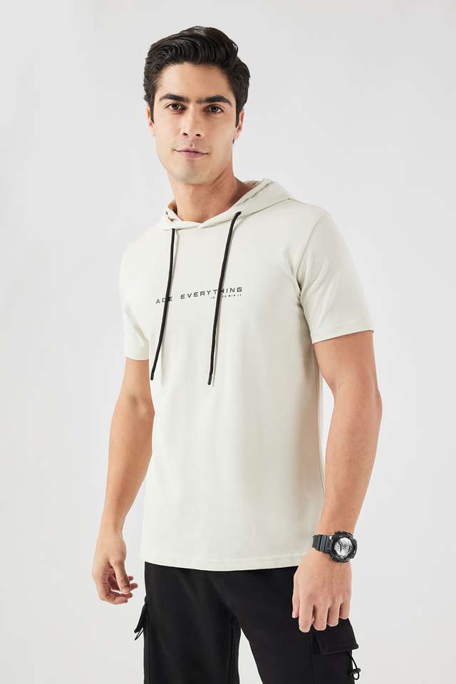 Solid-Cotton-Blend-Hooded-Men-s-T-Shirt