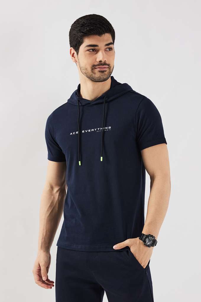Solid-Cotton-Blend-Hooded-Men-s-T-Shirt