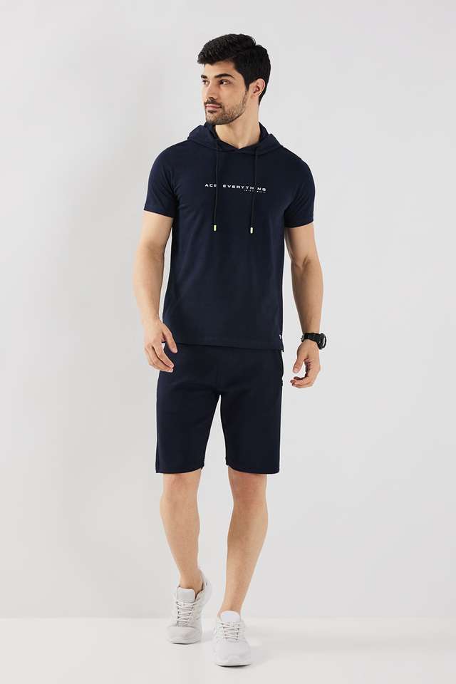 Solid-Cotton-Blend-Hooded-Men-s-T-Shirt