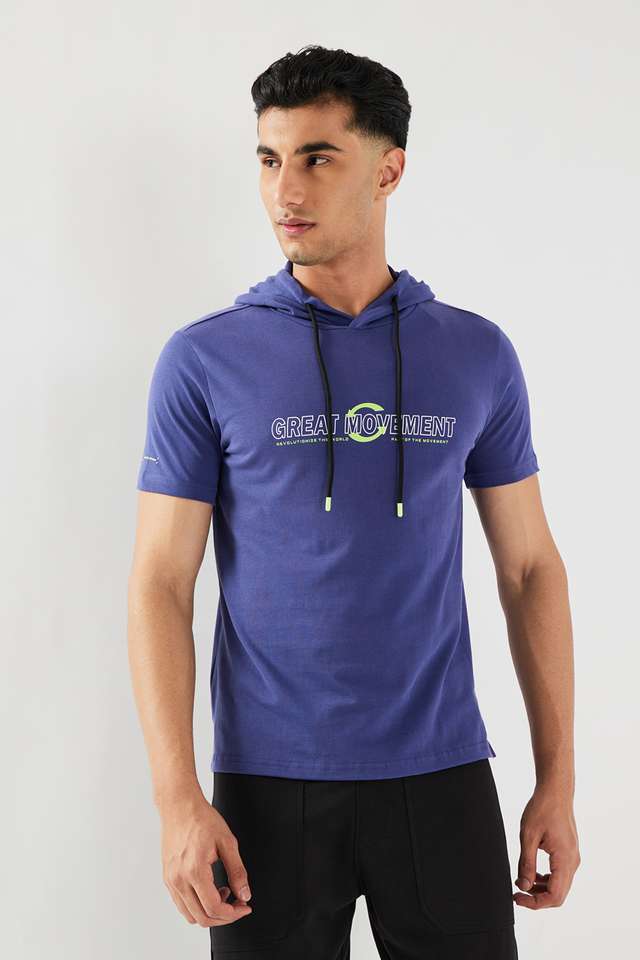 Solid-Cotton-Blend-Hooded-Men-s-T-Shirt