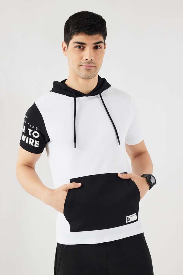 Solid-Cotton-Blend-Hooded-Men-s-T-Shirt