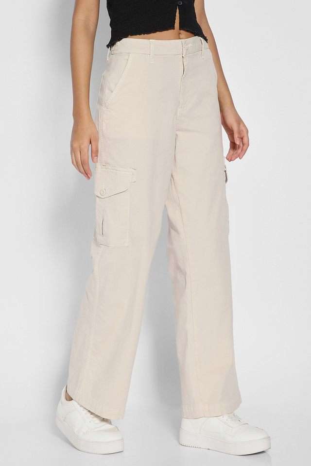 Buy American Eagle Brown Solid Blended Fabric Straight Fit Women's