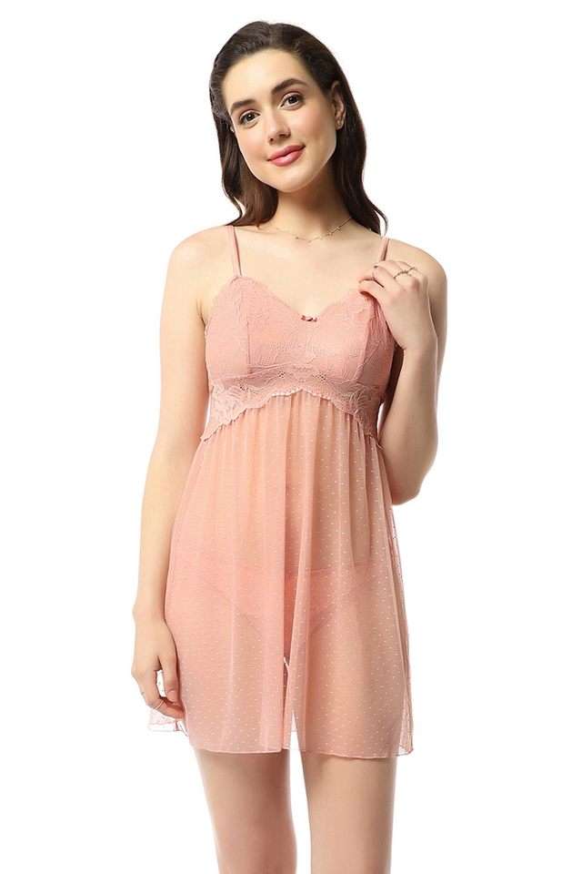 Solid-Polyester-V-Neck-Women-s-Eternal-Bliss-Babydoll