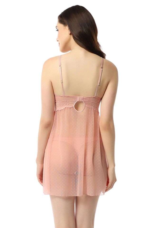 Solid-Polyester-V-Neck-Women-s-Eternal-Bliss-Babydoll