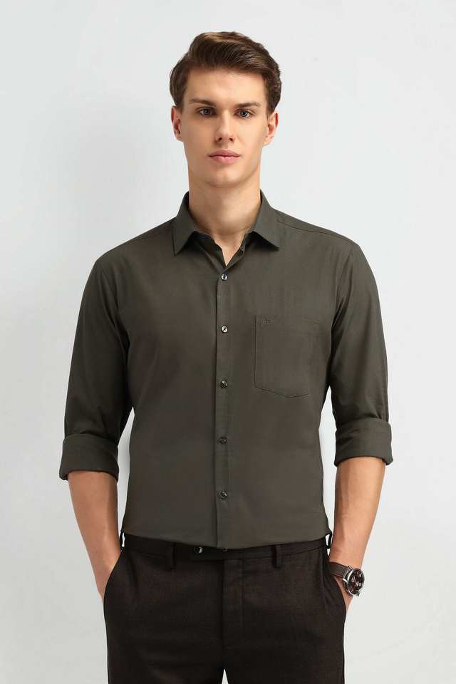 Solid-Cotton-Blend-Regular-Fit-Men-s-Formal-Wear-Shirt