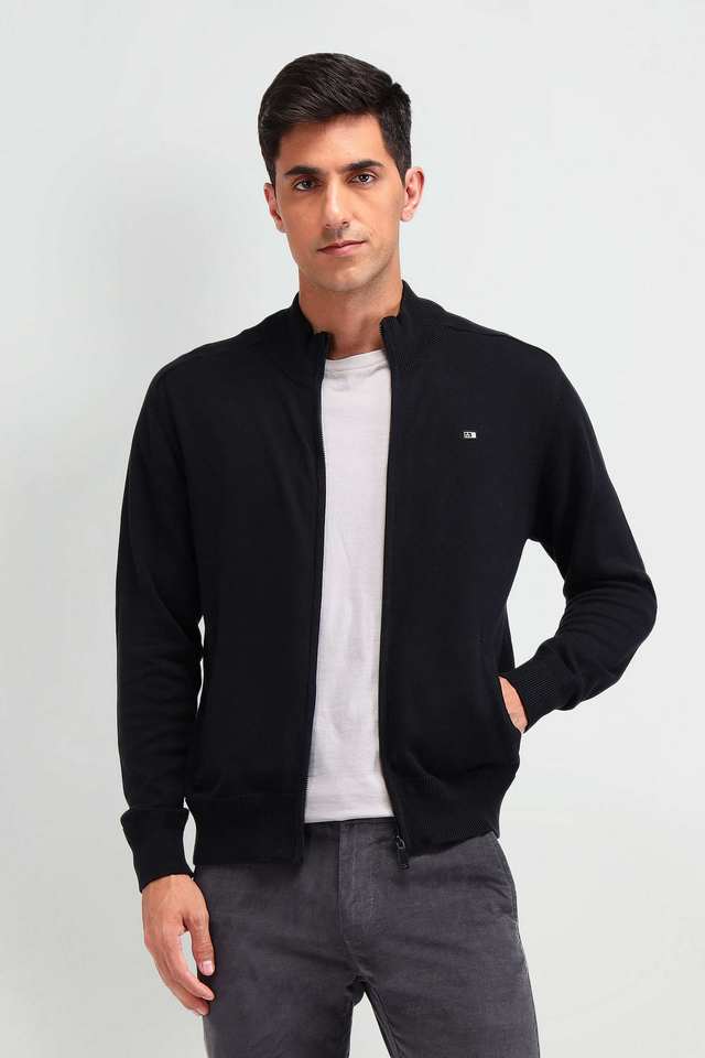 Solid-Cotton-Blend-Collared-Men-s-Sweater