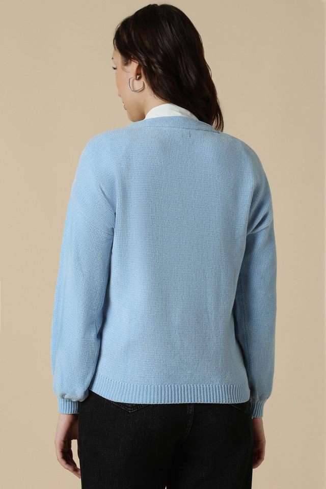 Buy Allen Solly Light Blue Solid Acrylic Regular Fit Women's