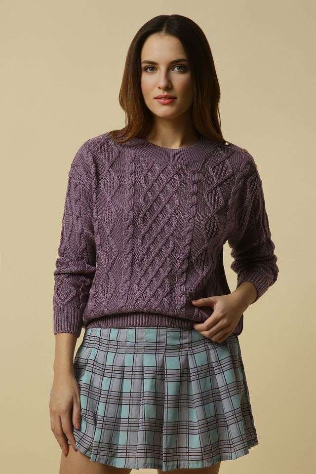 Solid-Blended-Fabric-Round-Neck-Women-s-Sweater