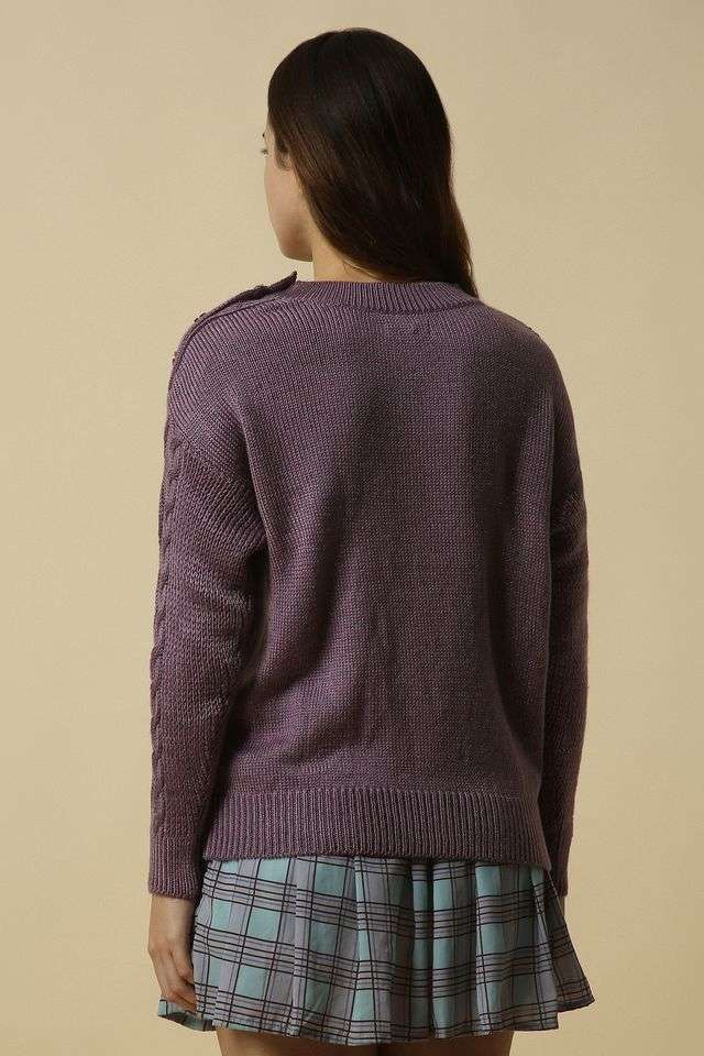 Solid-Blended-Fabric-Round-Neck-Women-s-Sweater