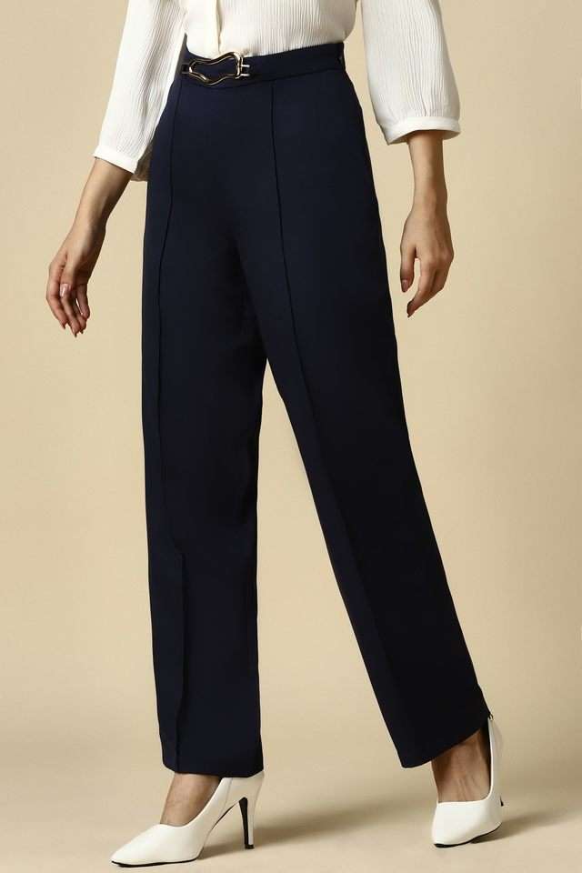 Buy Allen Solly Navy Solid Polyester Regular Fit Women's Formal