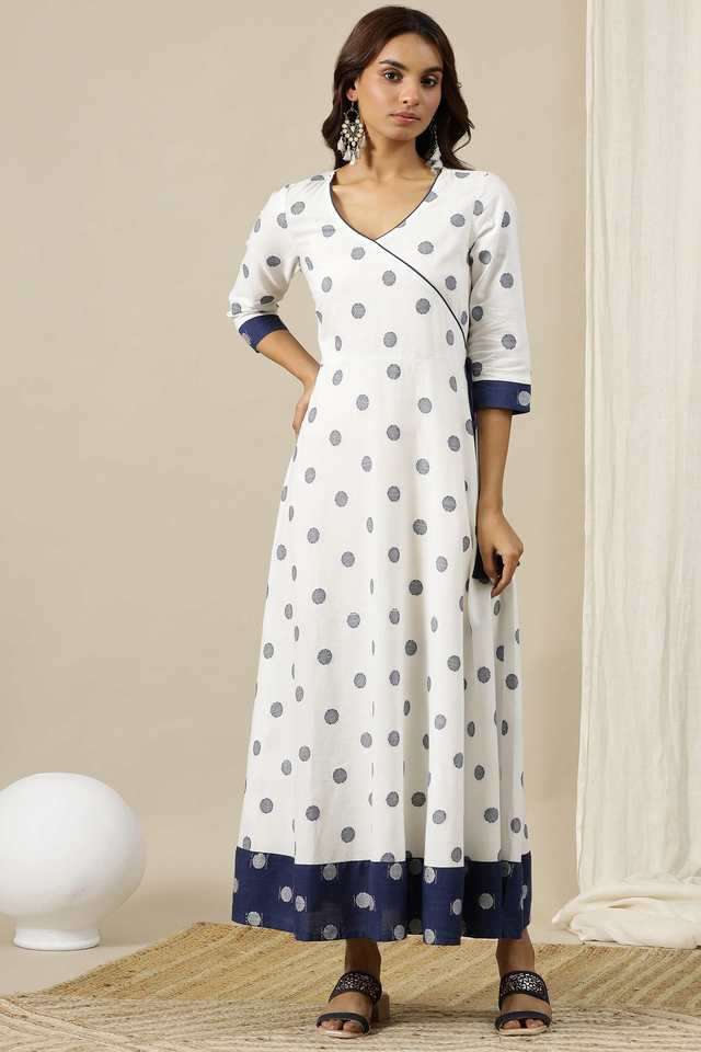 Geometric-Print-Cotton-V-Neck-Women-s-Ethnic-Dress