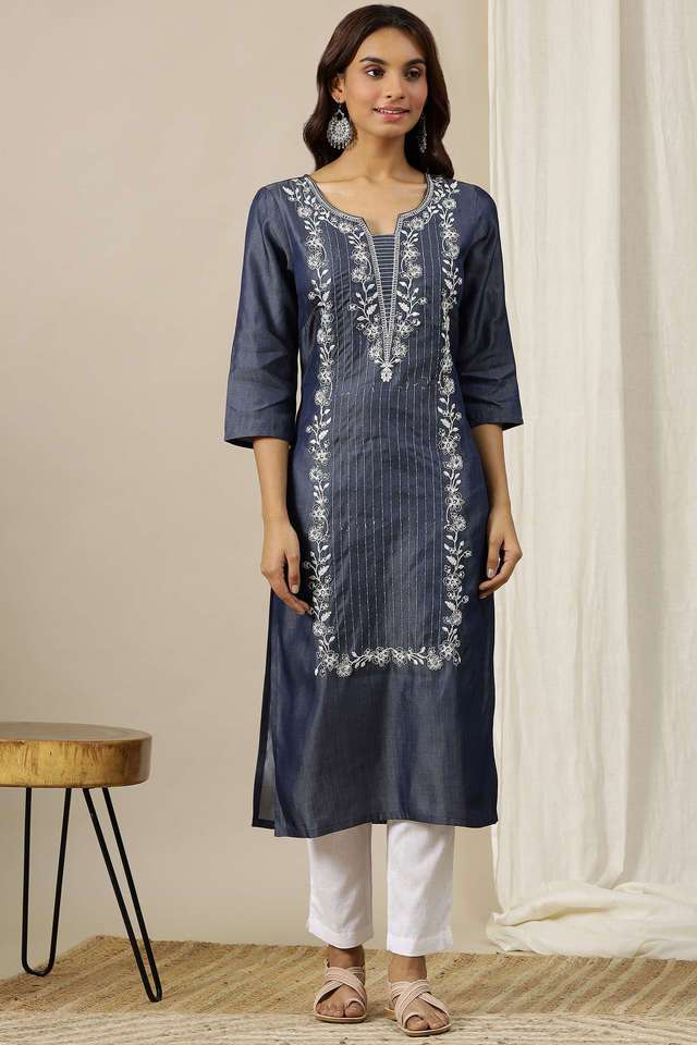 Printed-Denim-Round-Neck-Women-s-Kurta