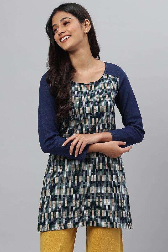 Geometric-Print-Polyester-Blend-Women-s-Casual-Wear-Kurta