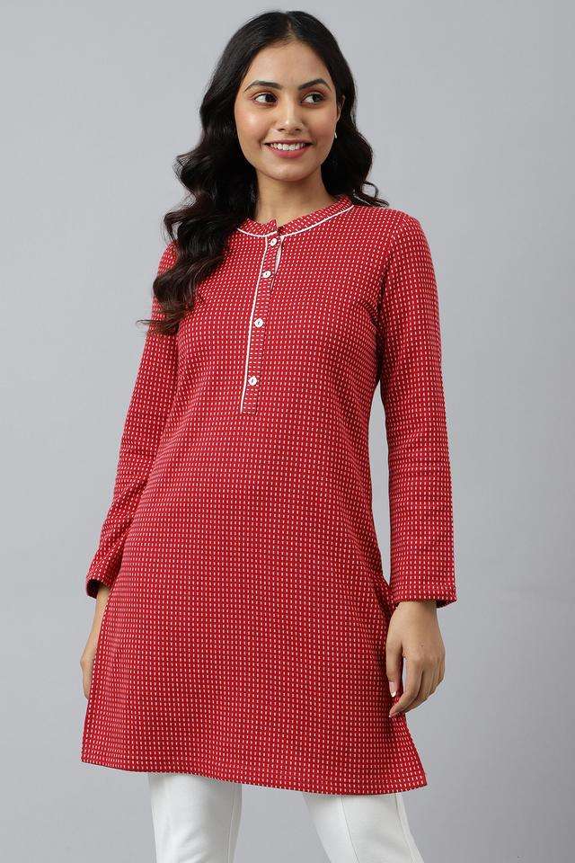 Geometric-Print-Polyester-Blend-Women-s-Casual-Wear-Kurta