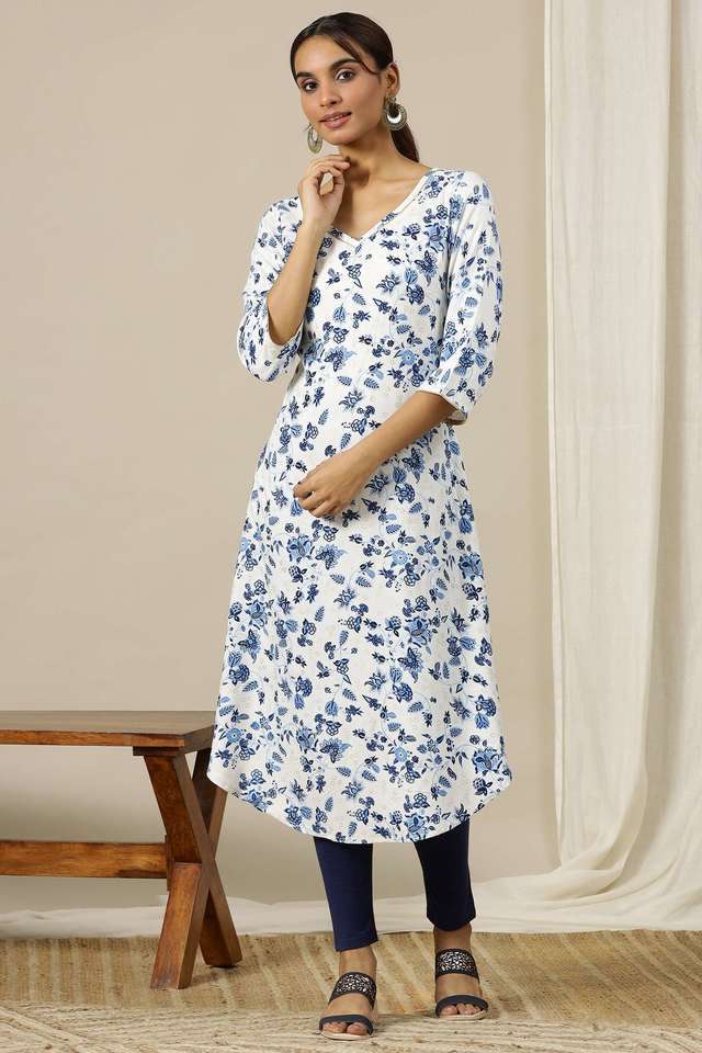 Printed-Viscose-V-Neck-Women-s-Casual-Wear-Kurta