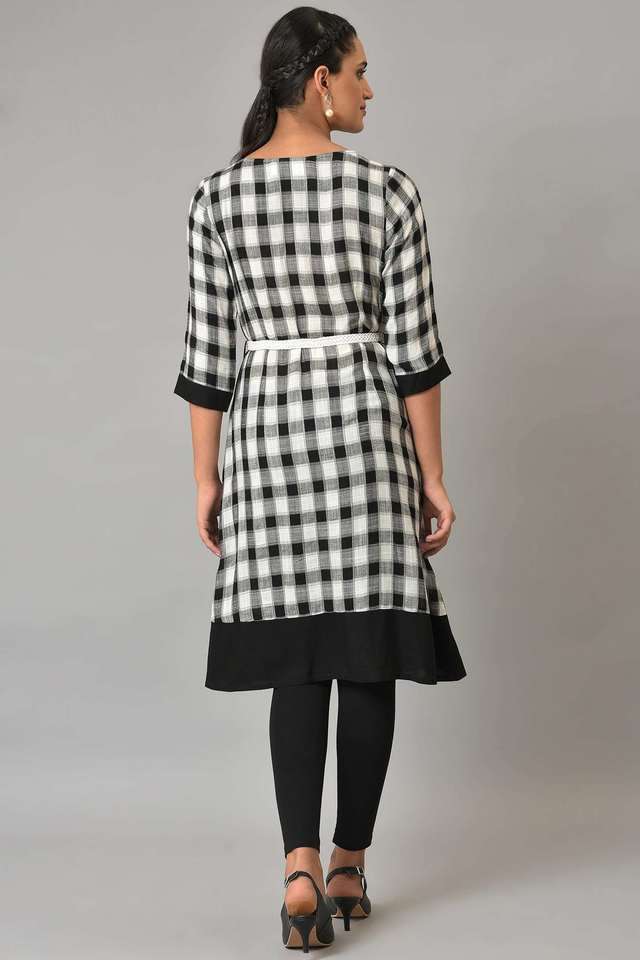 Checks-Rayon-Round-Neck-Women-s-Casual-Wear-Kurta