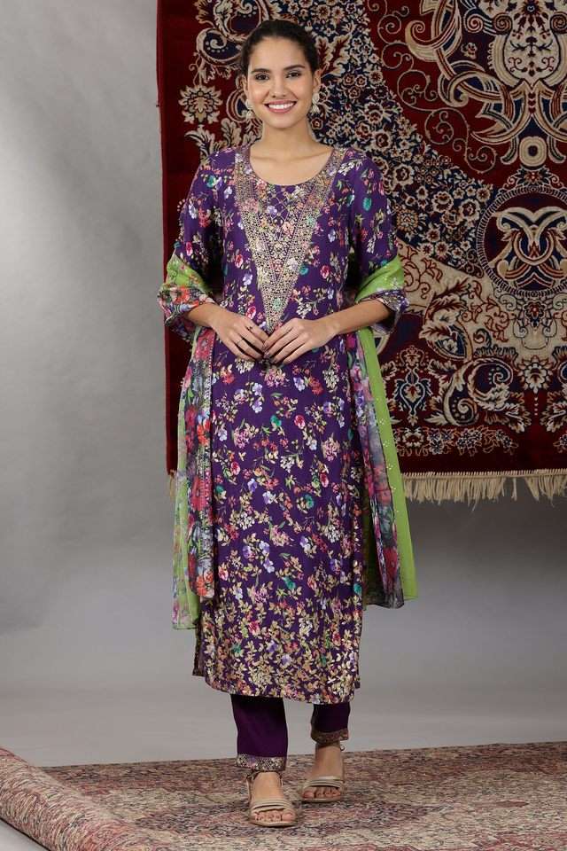 Printed-Knee-Length-Blended-Fabric-Woven-Women-s-Kurta-Set
