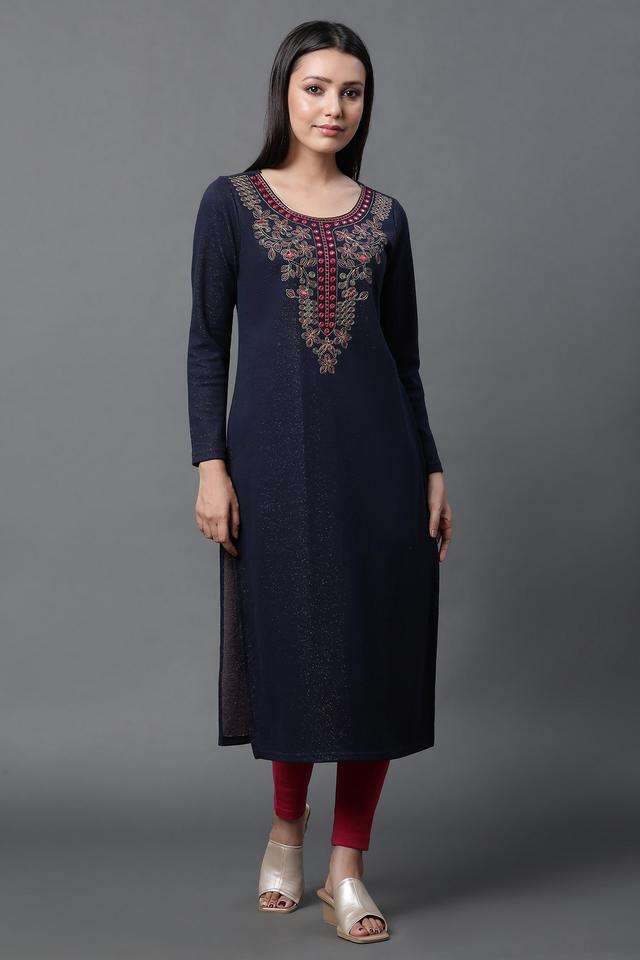 Solid-Polyester-Blend-Women-s-Festive-Wear-Kurta
