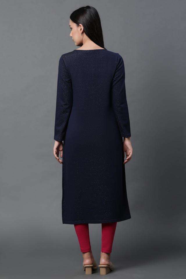 Solid-Polyester-Blend-Women-s-Festive-Wear-Kurta