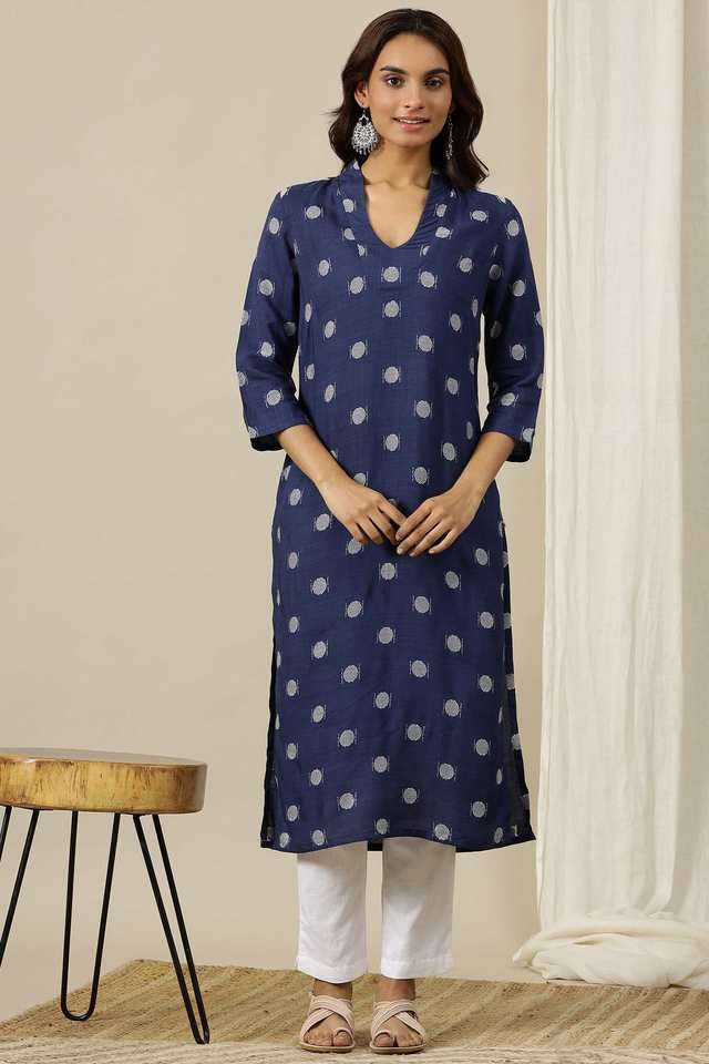 Geometric-Print-Cotton-V-Neck-Women-s-Kurta
