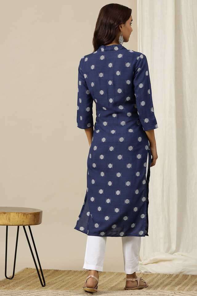 Geometric-Print-Cotton-V-Neck-Women-s-Kurta